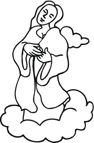 Mary In The Clouds Coloring Page